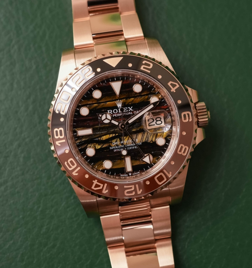 The Exotic New Swiss Replica Rolex GMT-Master II Everose Gold Watches With Tiger Iron Dials